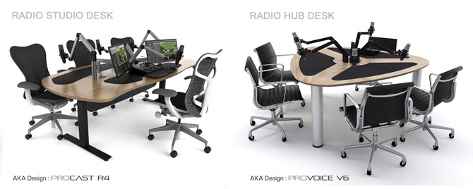 Radio studio and radio hub desks